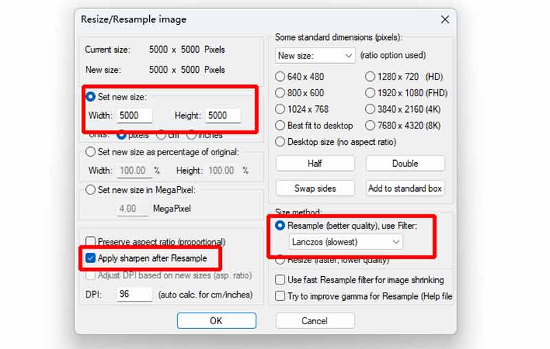 Resample Image Settings