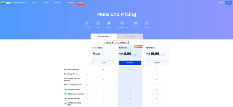 Fotor Plans And Pricing
