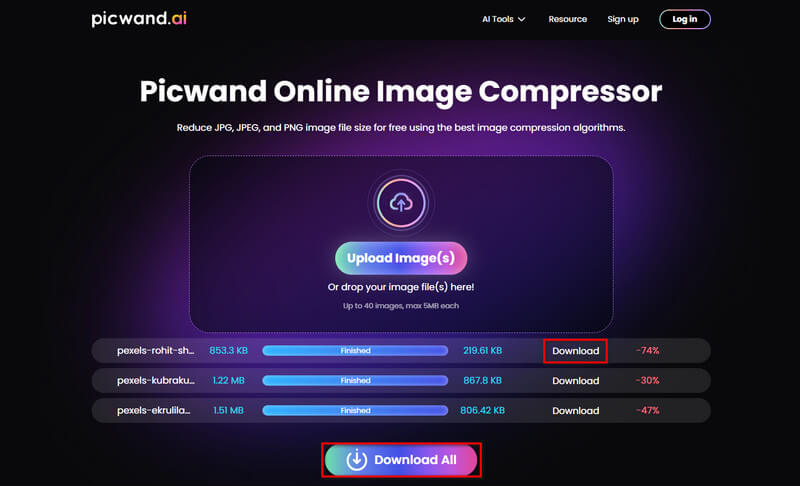 Picwand Export Compressed Images