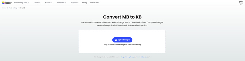 Fotor Convert MB to KB