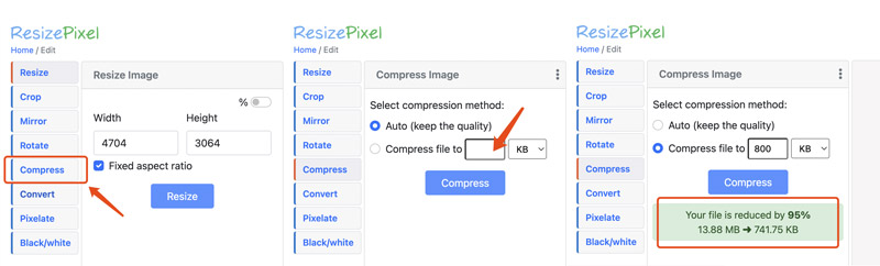 Resizepixel Convert from MB to KB